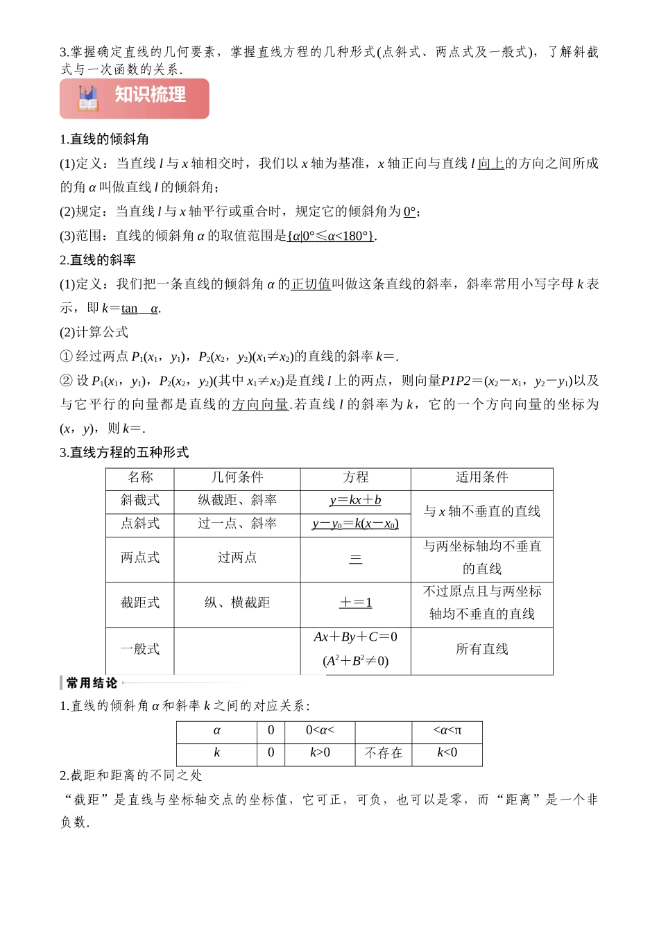 2025年高考数学一轮复习讲义之专题43 直线的方程原卷版.docx_第2页