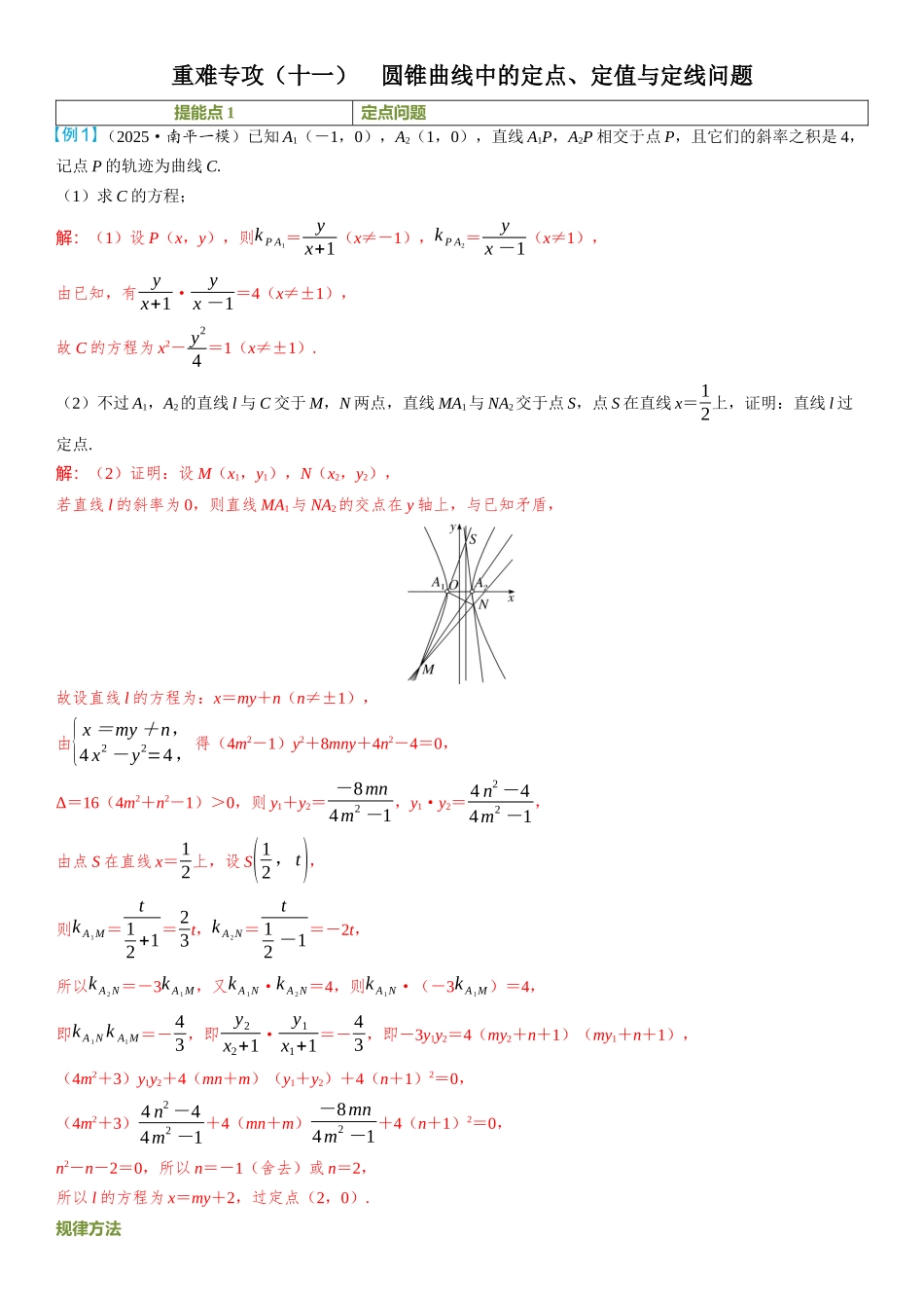 2026年高考数学一轮复习三维设计创新-重难专攻（十一）　圆锥曲线中的定点、定值与定线问题.docx_第1页
