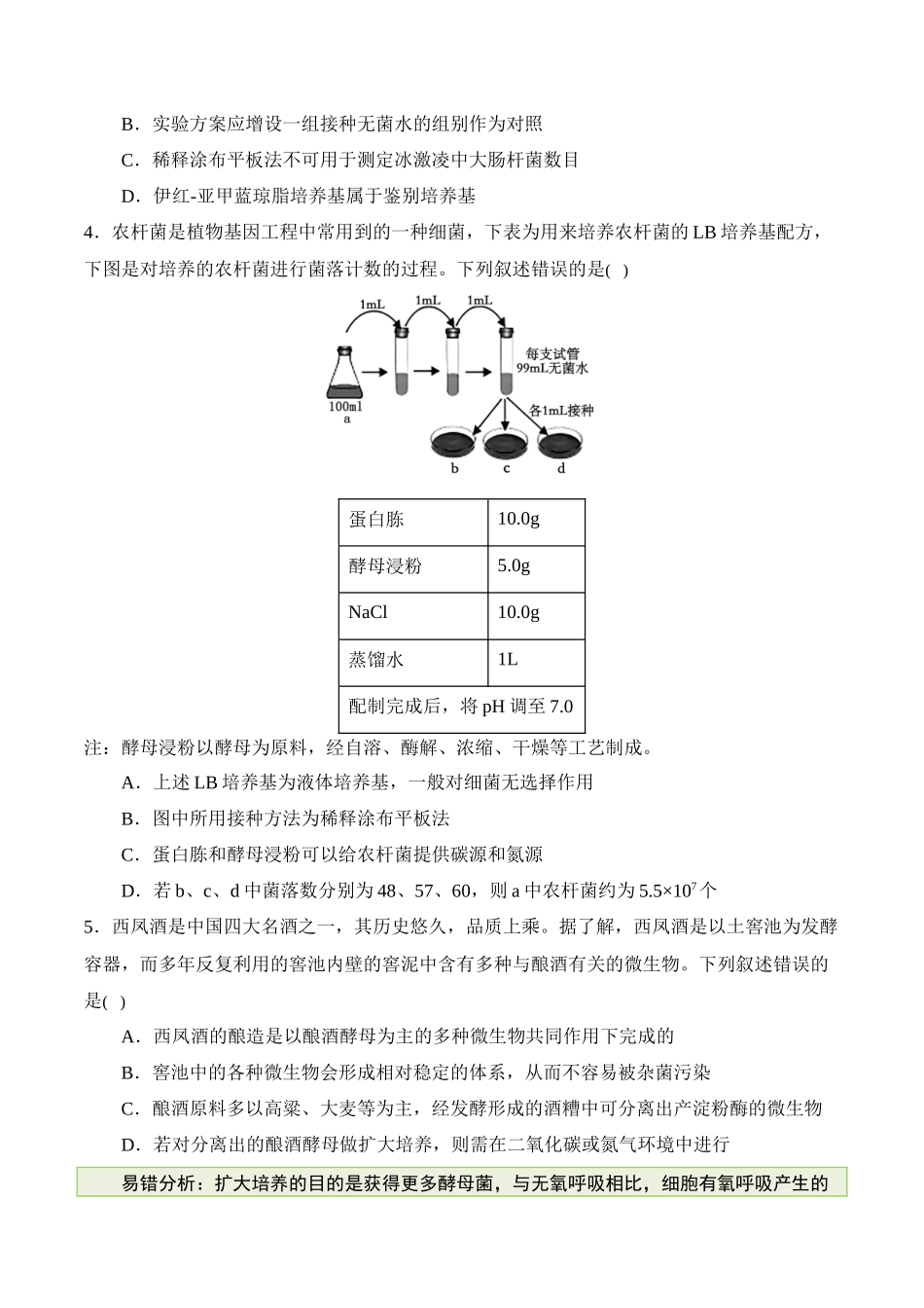 备战2025年高考生物【消灭易错】生物技术与生物工程的科学前沿易错（原卷版）（4大题组）.docx_第2页