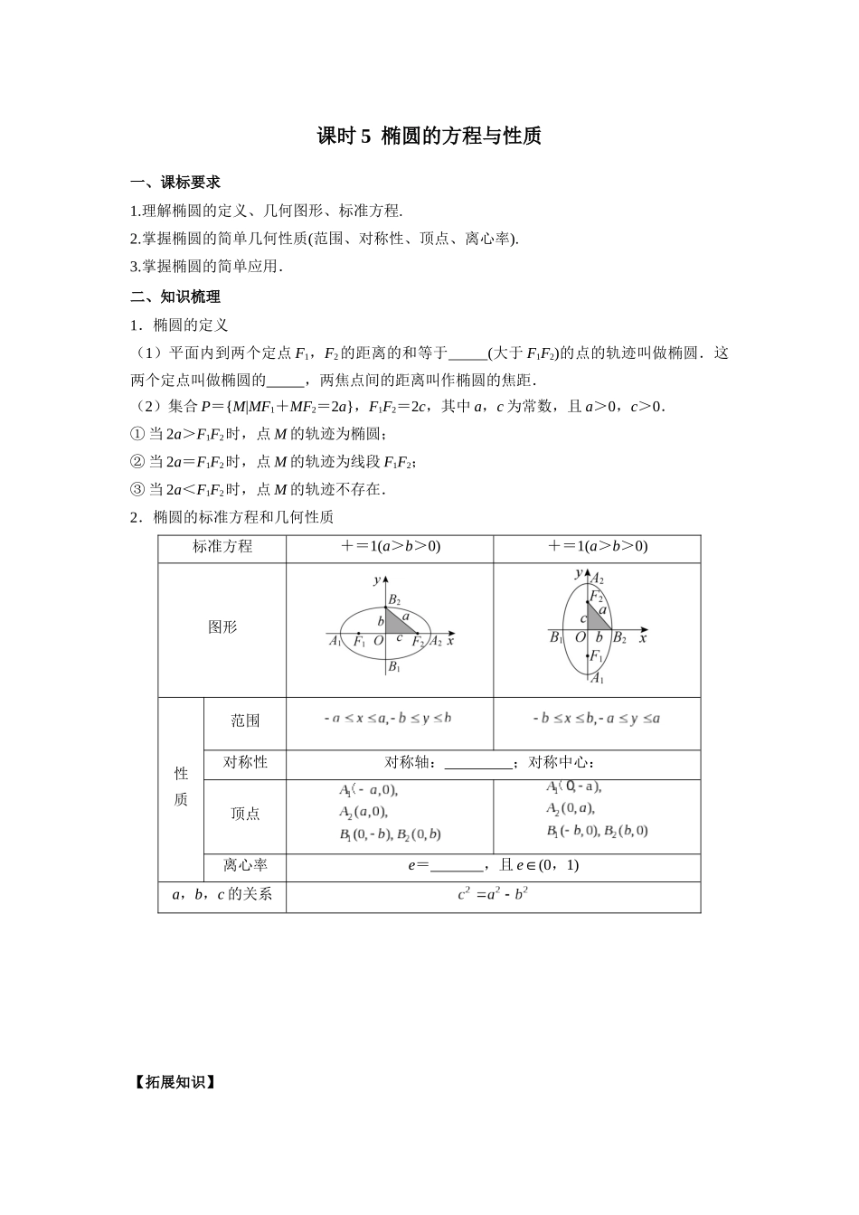 第八章 课时5 椭圆的方程与性质((基础练习)).docx_第1页