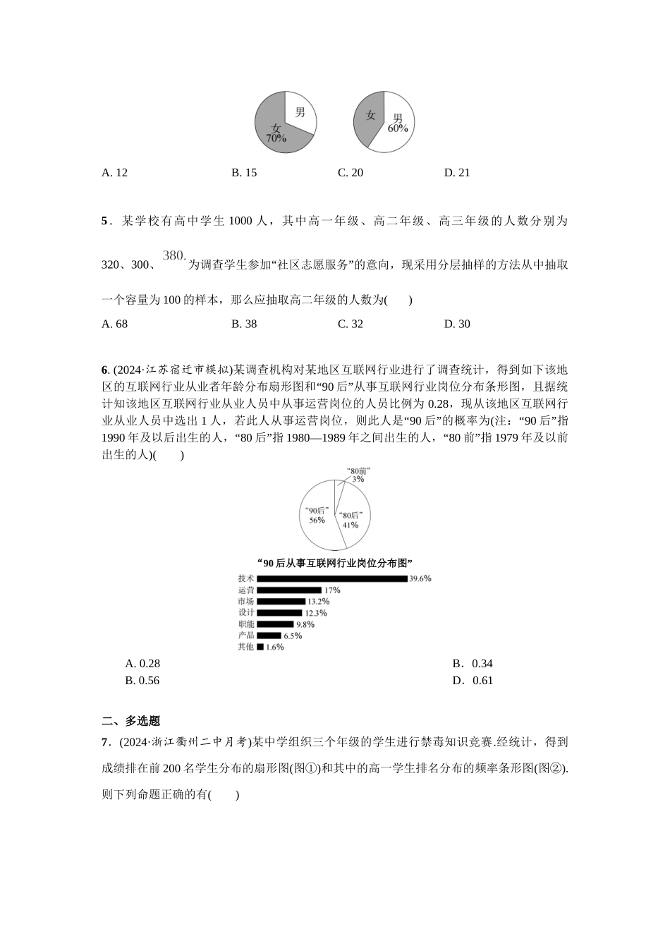 第十章 课时(基础练习) 随机抽样、统计图表.doc_第2页