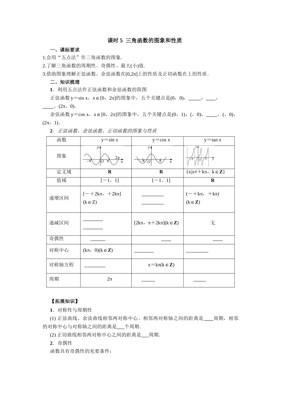 第四章 课时5 三角函数的图像和性质 （课堂用书）（提高版）.doc_第1页