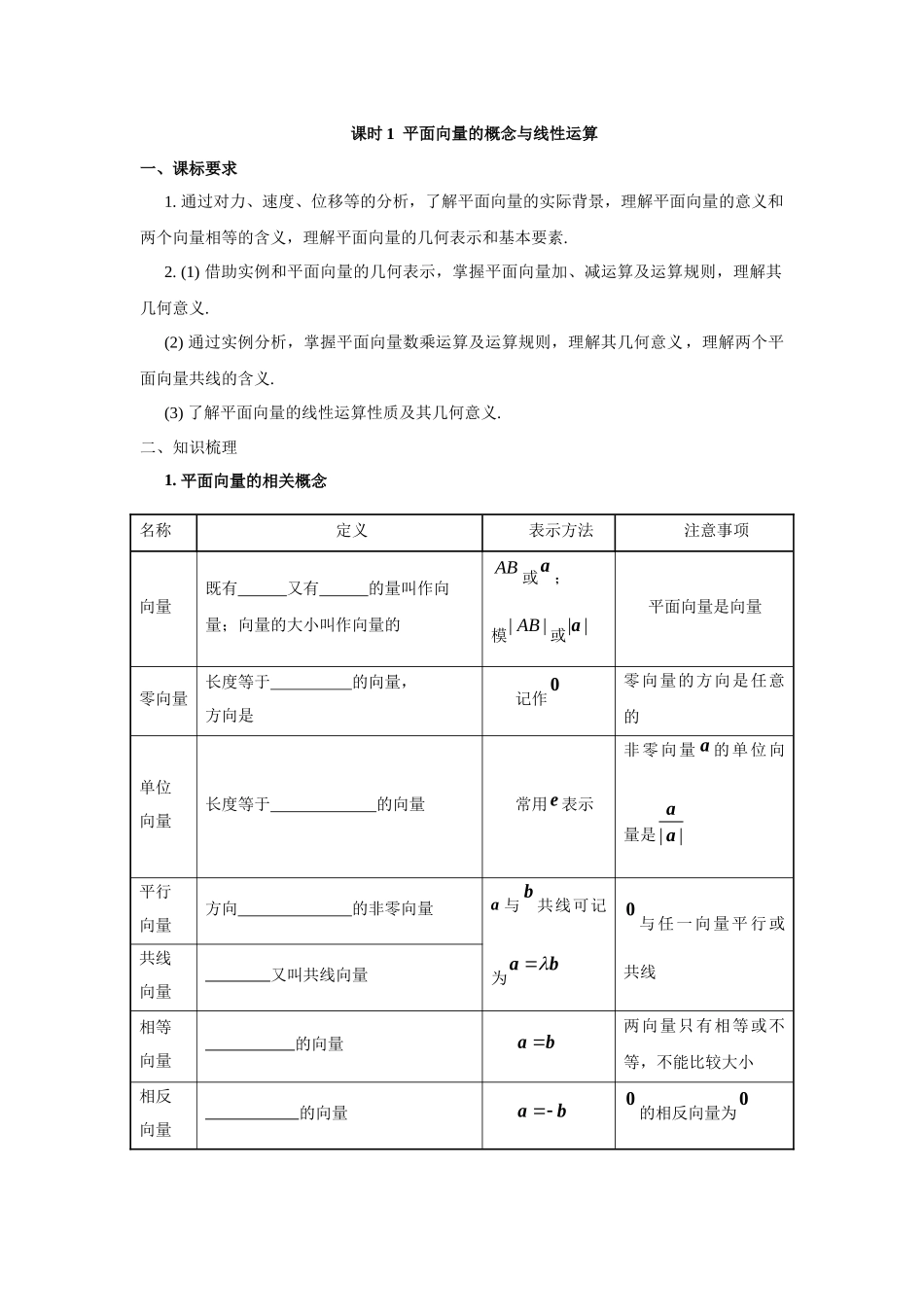 第五章  课时(基础练习) 平面向量的概念与线性运算.docx_第1页