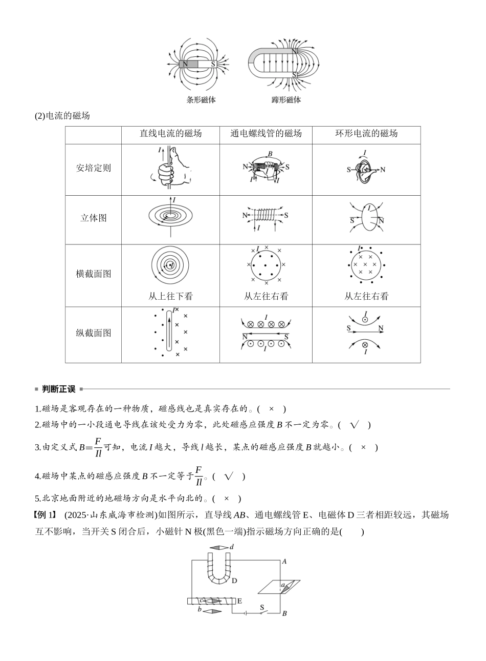 2026版步步高高考物理大一轮复习第十一章　第57课时　磁场及其对电流的作用.docx_第3页