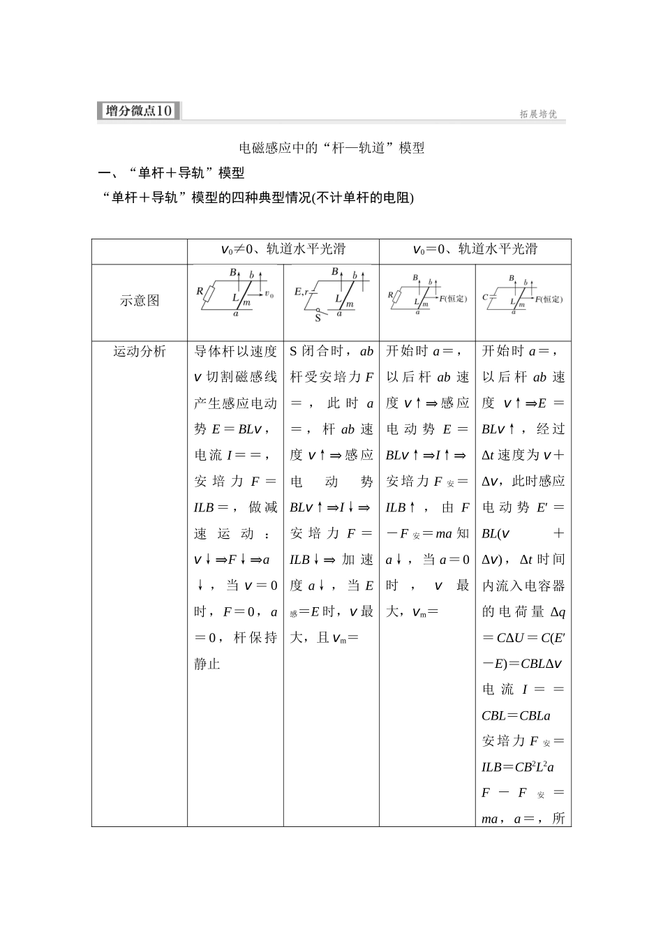 2026版步步高高考物理大一轮复习增分微点10　电磁感应中的“杆—轨道”模型.docx_第1页
