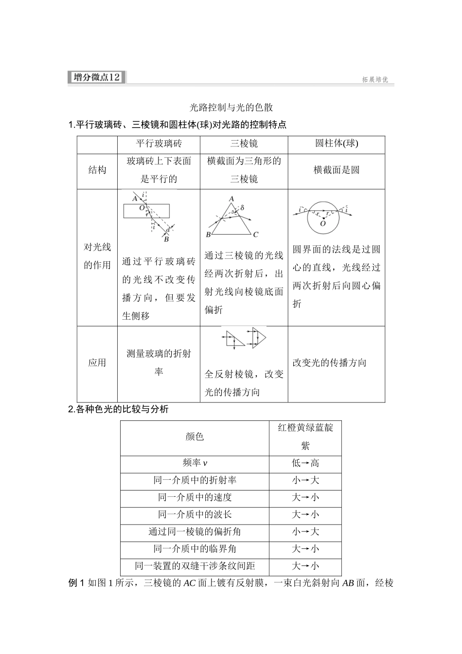 2026版步步高高考物理大一轮复习增分微点12　光路控制与光的色散.docx_第1页