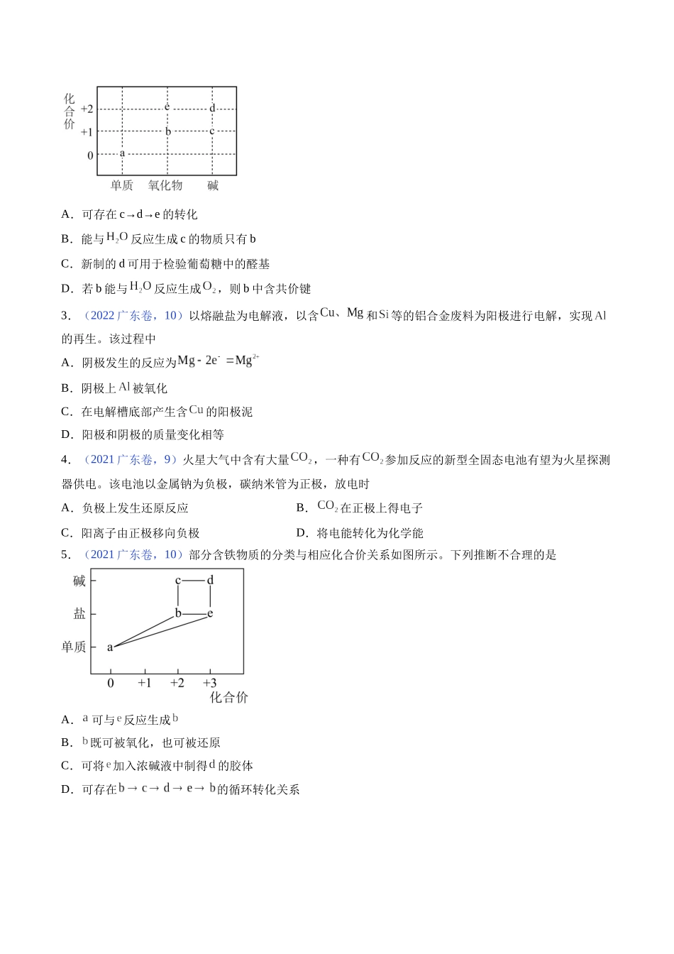 备战高一高二高三高考化学临考题号押题（广东卷）-押广东卷第9-10题 原电池、电解池的基本工作原理  价类二维图（原卷版）.docx_第2页
