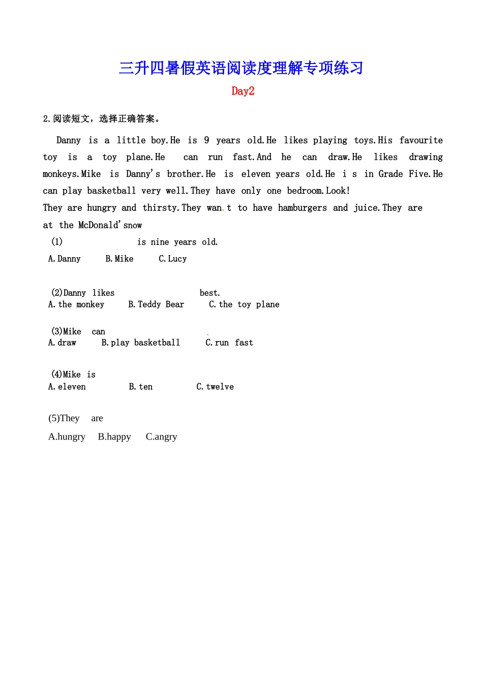 小学英语-三年级升四年级英语阅读理解专项 (3).docx_第2页