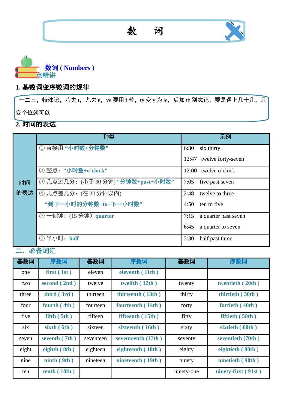 （2025-2026学年）小学英语小升初语法知识梳理总结与练习-考点09——数词.doc_第1页
