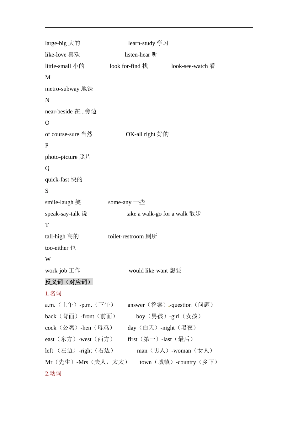 人教版新教材小学英语常见缩略词、同音词、近义词和反义词.docx_第3页