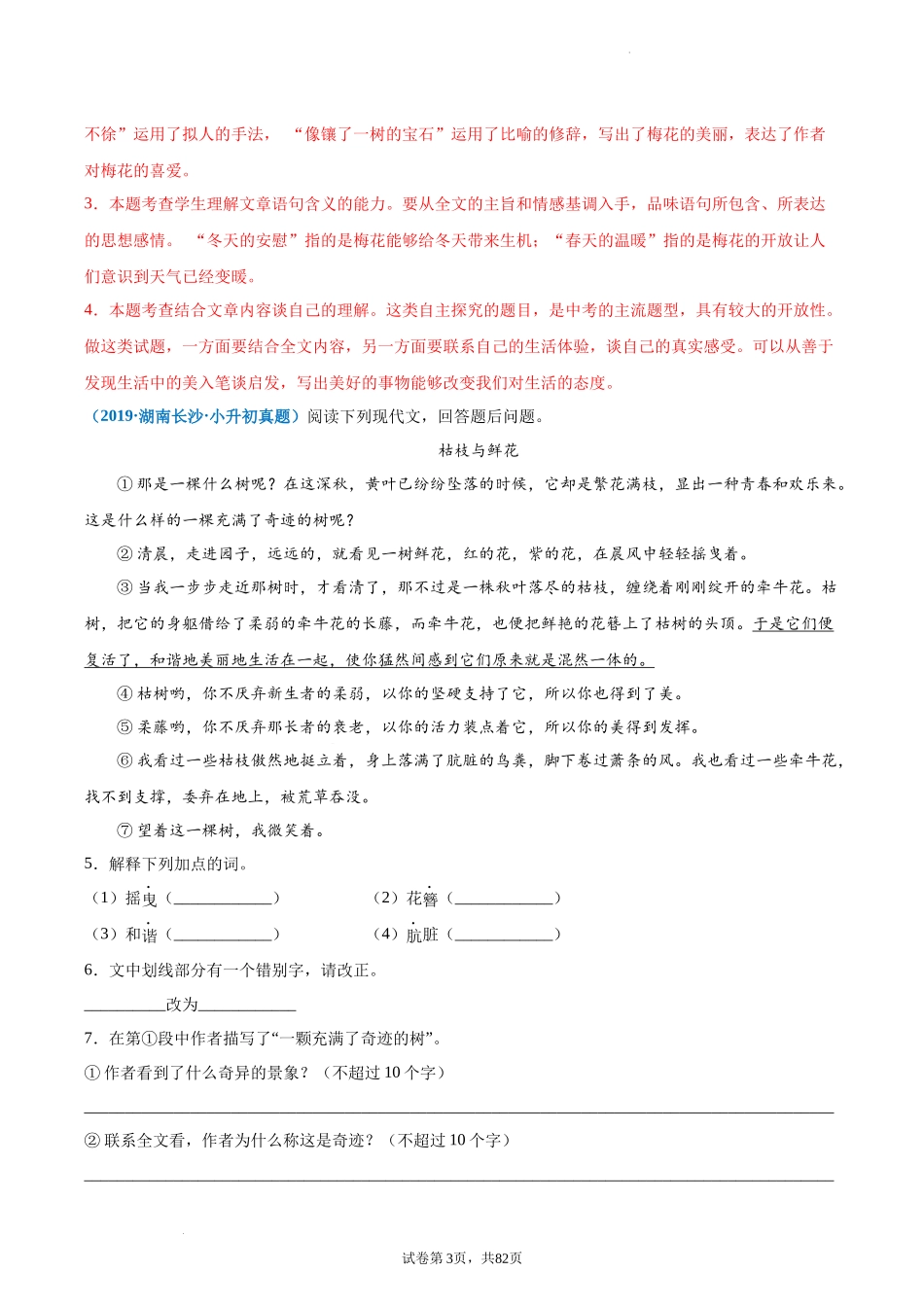 2024-2025 年全国六年级小升初语文真题汇编专题23记叙文阅读——状物文（学生版+教师版）.docx_第3页