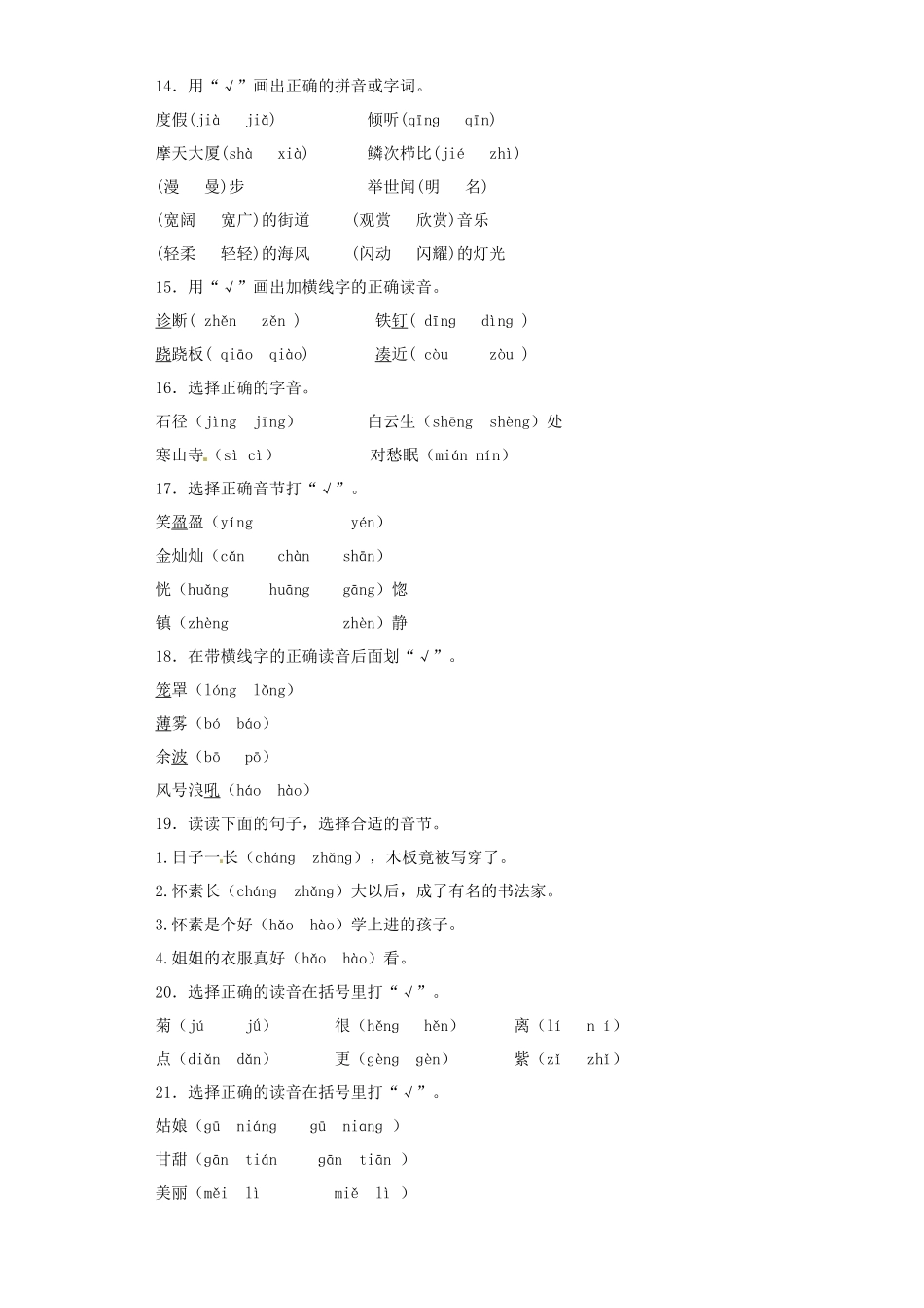 2025六年级小升初语文专项训练（基础知识一）-2.音节（16P 详细解析）.docx_第3页