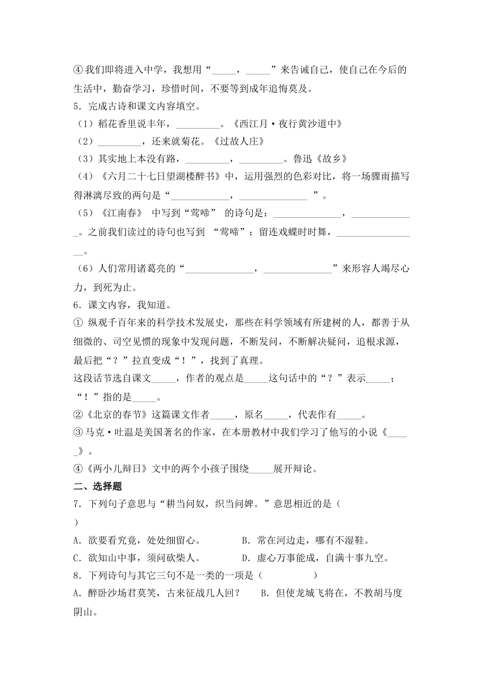 2025年部编版六年级小升初语文专项突破-04积累运用（附答案解析）.doc_第2页