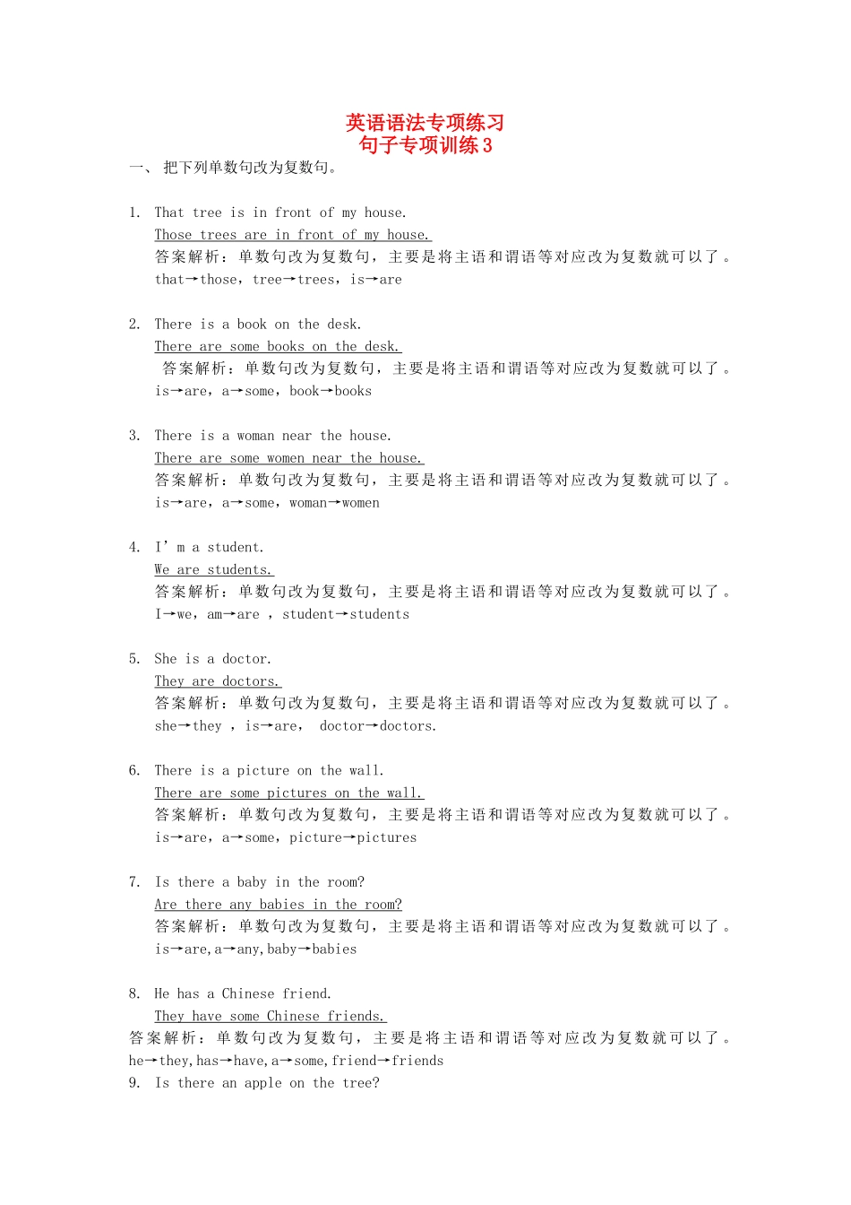 2025届小学英语语法讲与练026单数句变复数句（附答案）.doc_第1页