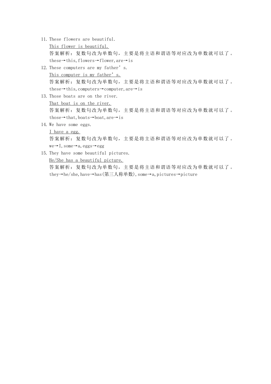 2025届小学英语语法讲与练028复数句变单数句（附答案）.doc_第2页