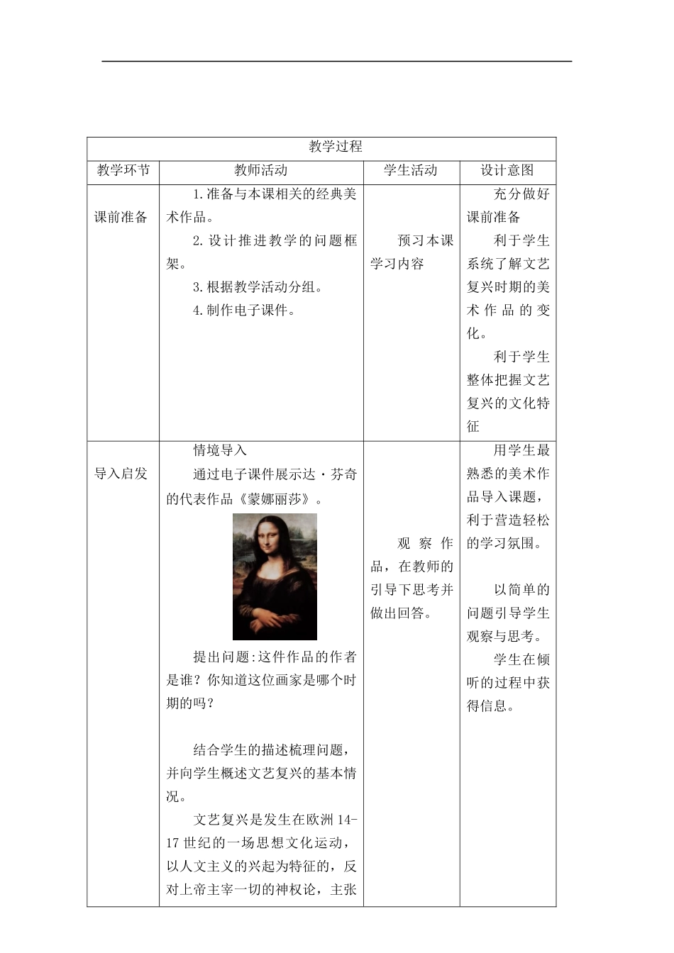 人教版高中高一必修《美术鉴赏》人性的崛起——文艺复兴美术教学设计.docx_第2页