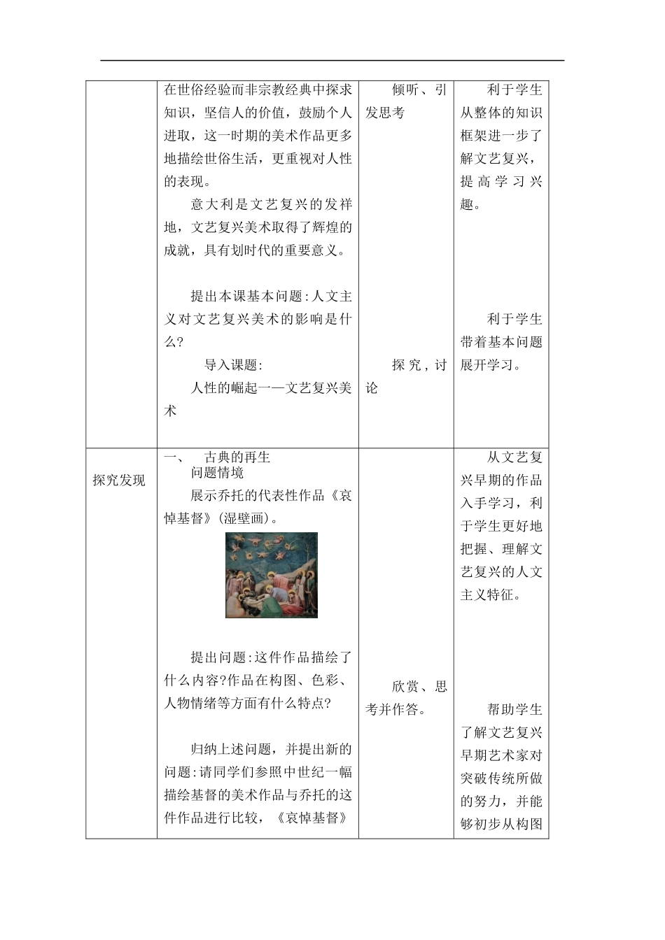 人教版高中高一必修《美术鉴赏》人性的崛起——文艺复兴美术教学设计.docx_第3页