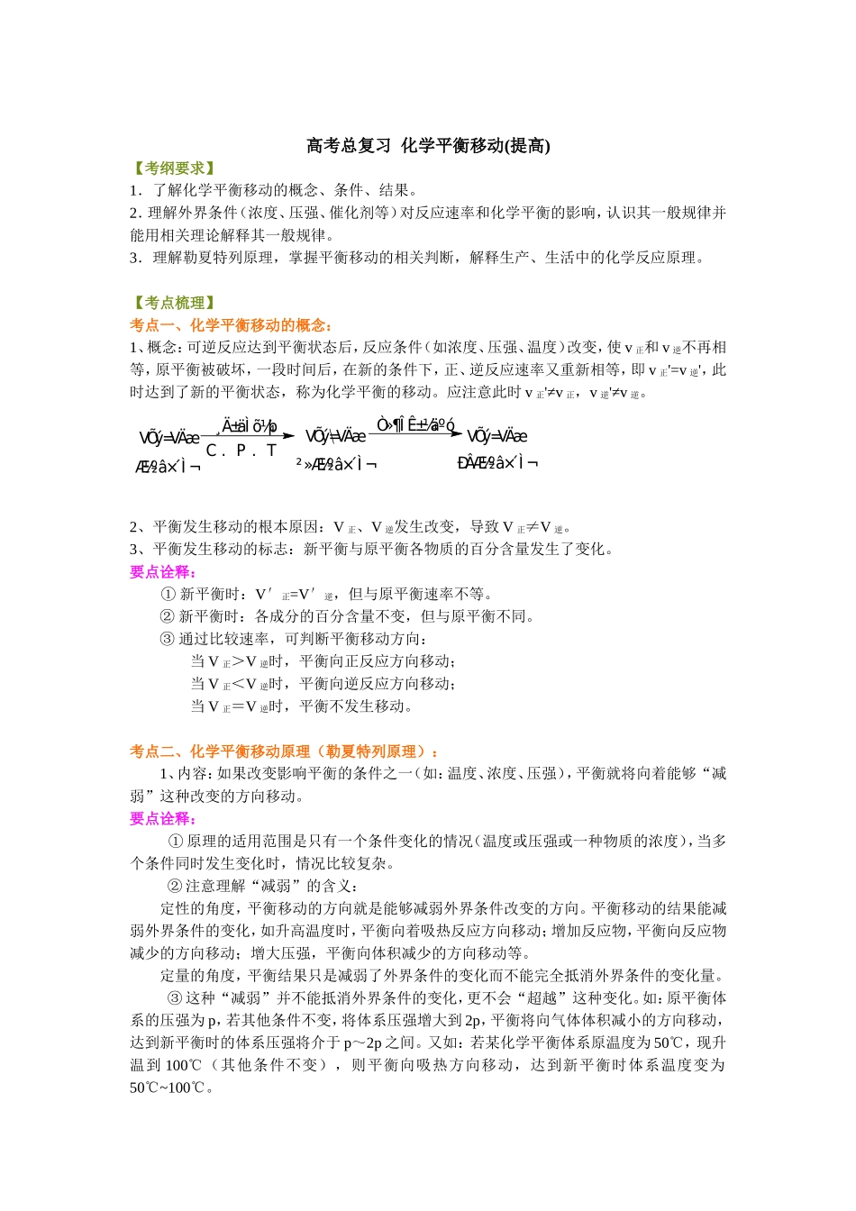 （通用）2026高考化学重难点系列讲义：化学平衡移动(提高)+巩固练习附解析.doc_第1页