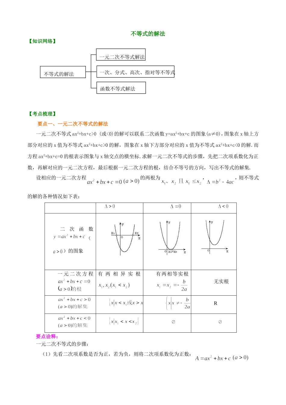 （通用）2026高考数学重难点讲练－不等式的解法+巩固练习（附解析）.doc_第1页