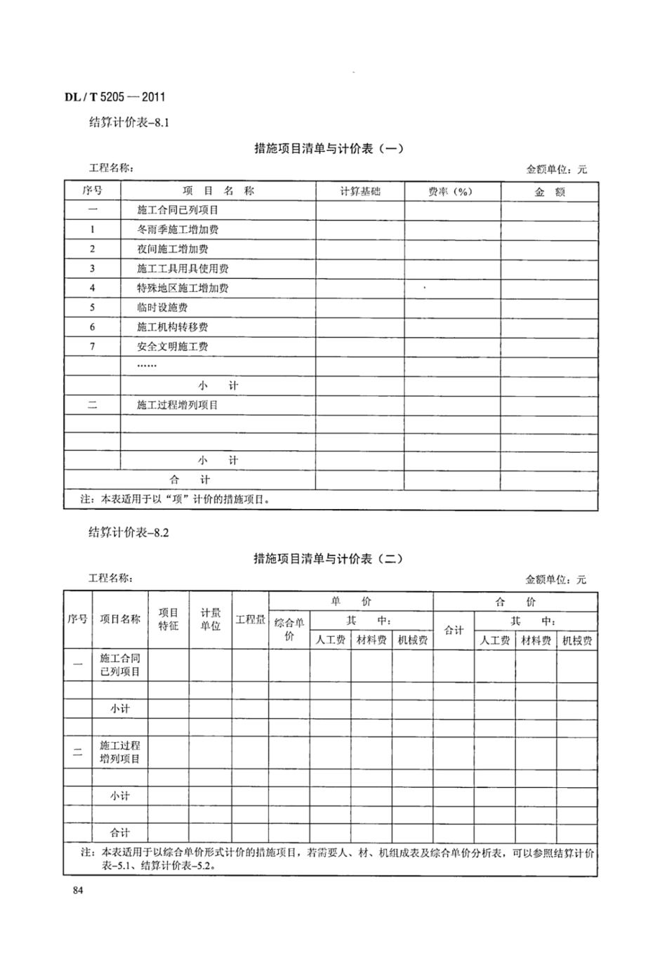 DLT 5205-2011 电力建设工程工程量清单计价规范 输电线路工程_92-98.pdf_第1页