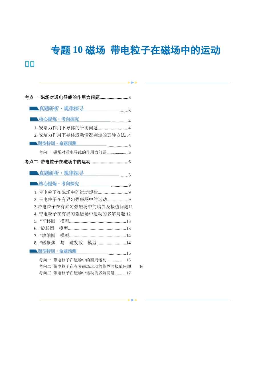 2024年高考物理二轮复习讲练测（新教材新高考）-专题10 磁场 带电粒子在磁场中的运动（讲义）（原卷版）.docx_第1页