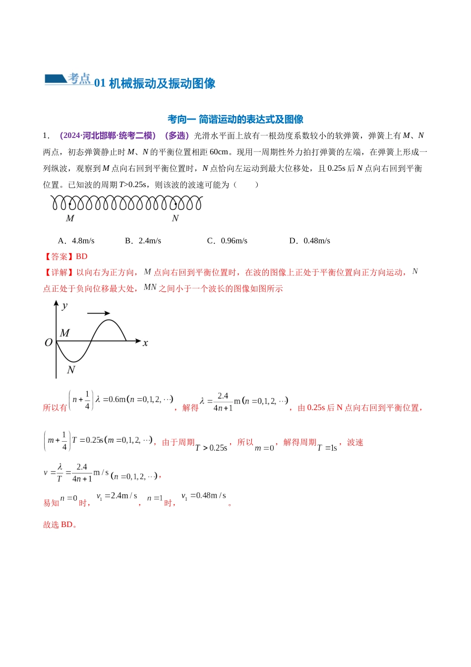 2024年高考物理二轮复习讲练测（新教材新高考）-专题15 机械振动与机械波（练习）（解析版）.docx_第2页