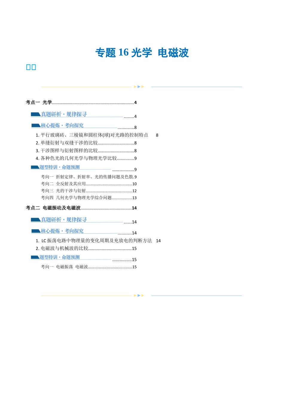2024年高考物理二轮复习讲练测（新教材新高考）-专题16 光学 电磁波（讲义）（解析版）.docx_第1页