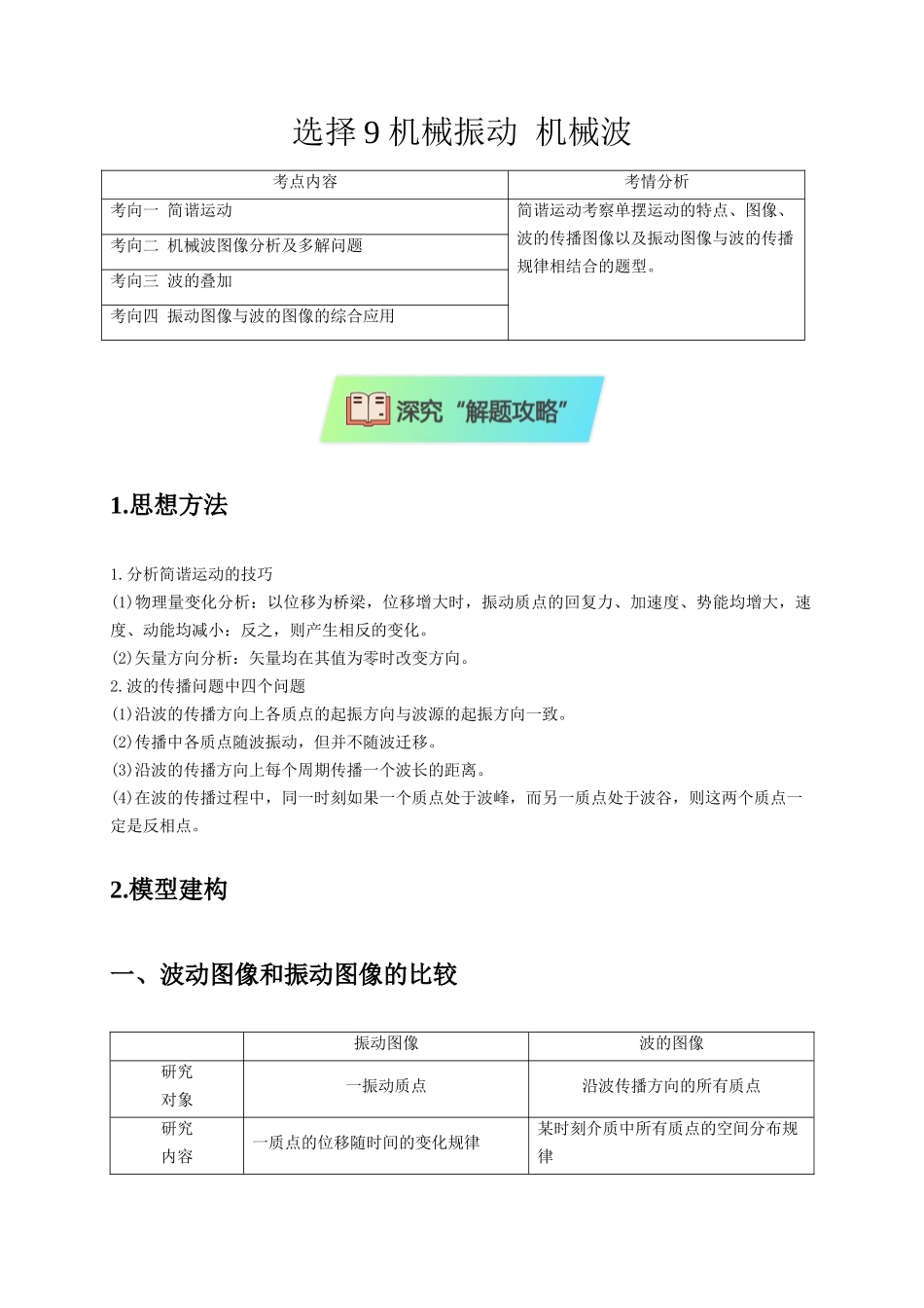 2025届高考物理二轮复习热点题型-选择9 机械振动 机械波（原卷版）.docx_第1页