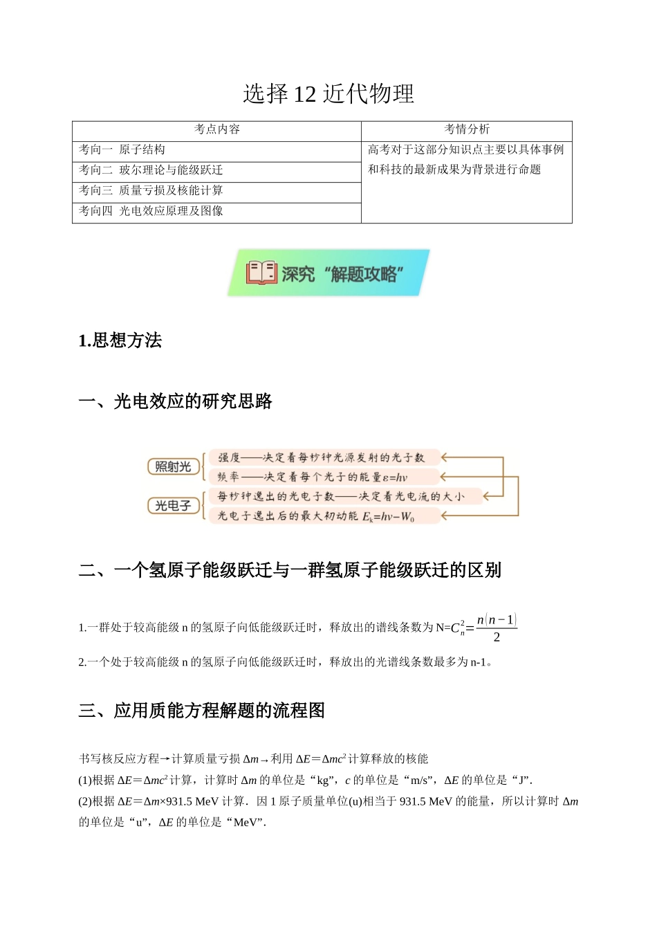 2025届高考物理二轮复习热点题型-选择12 近代物理（原卷版）.docx_第1页