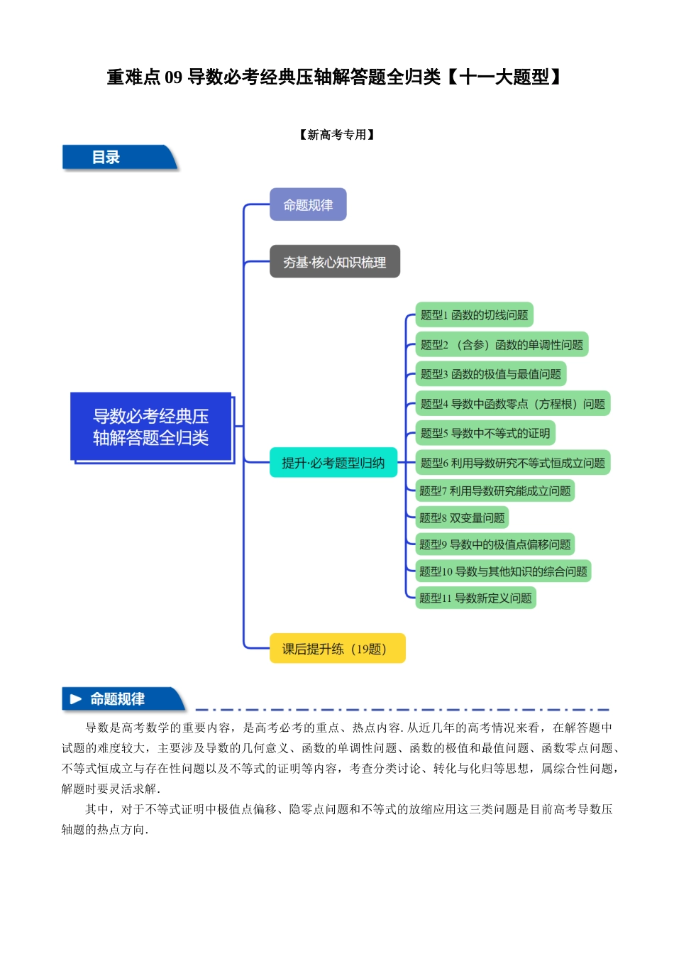 2025年高考数学二轮复习【举一反三】专练(新高考专用)-重难点09 导数必考经典压轴解答题全归类【十一大题型】(解析版).docx_第1页