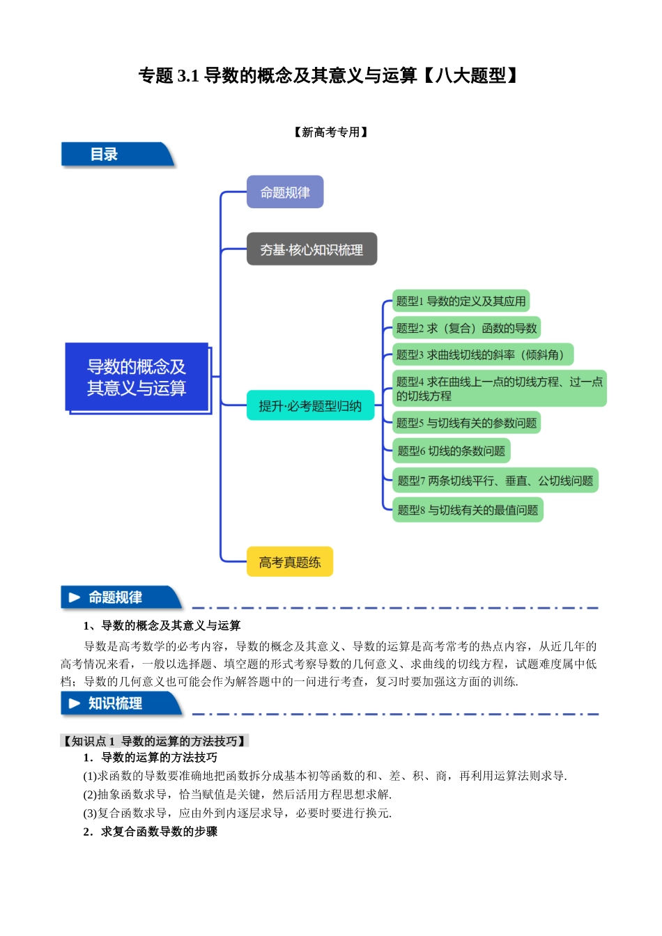 2025年高考数学二轮复习【举一反三】专练(新高考专用)-专题3.1 导数的概念及其意义与运算【八大题型】(讲义)(原卷版).docx_第1页