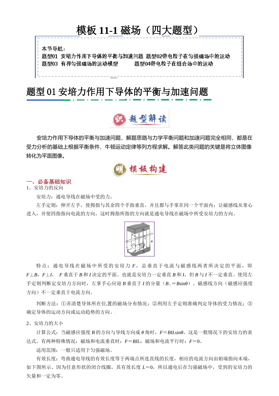 2025年高考物理答题技巧与模板构建-模板11-1 磁场（四大题型）（解析版）.docx_第1页