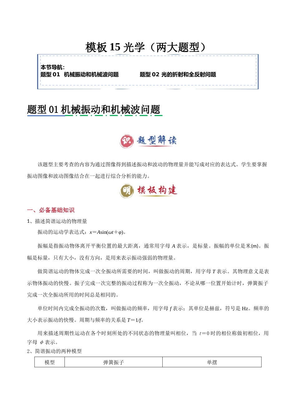 2025年高考物理答题技巧与模板构建-模板15 光学（两大题型）（解析版）.docx_第1页