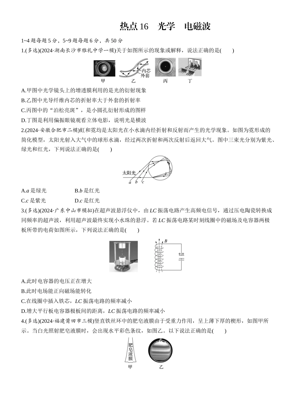 2025年高考物理大二轮-热点16　光学　电磁波.docx_第1页