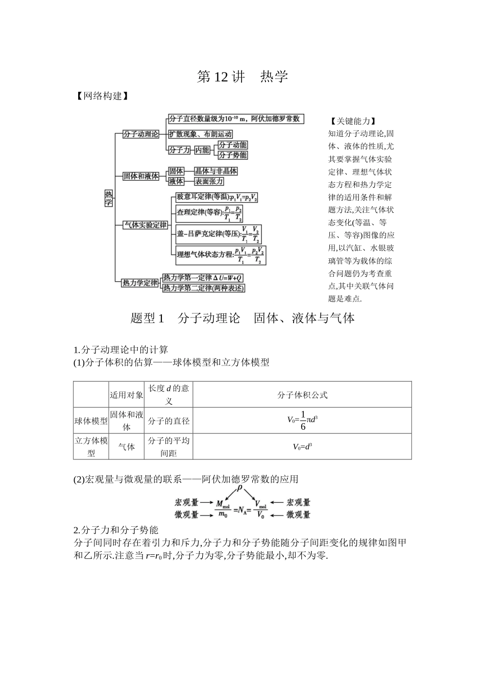 2025年高考物理二轮精品专项复习（川陕青宁蒙新晋豫）-03 第12讲　热学 【正文】听课.docx_第1页