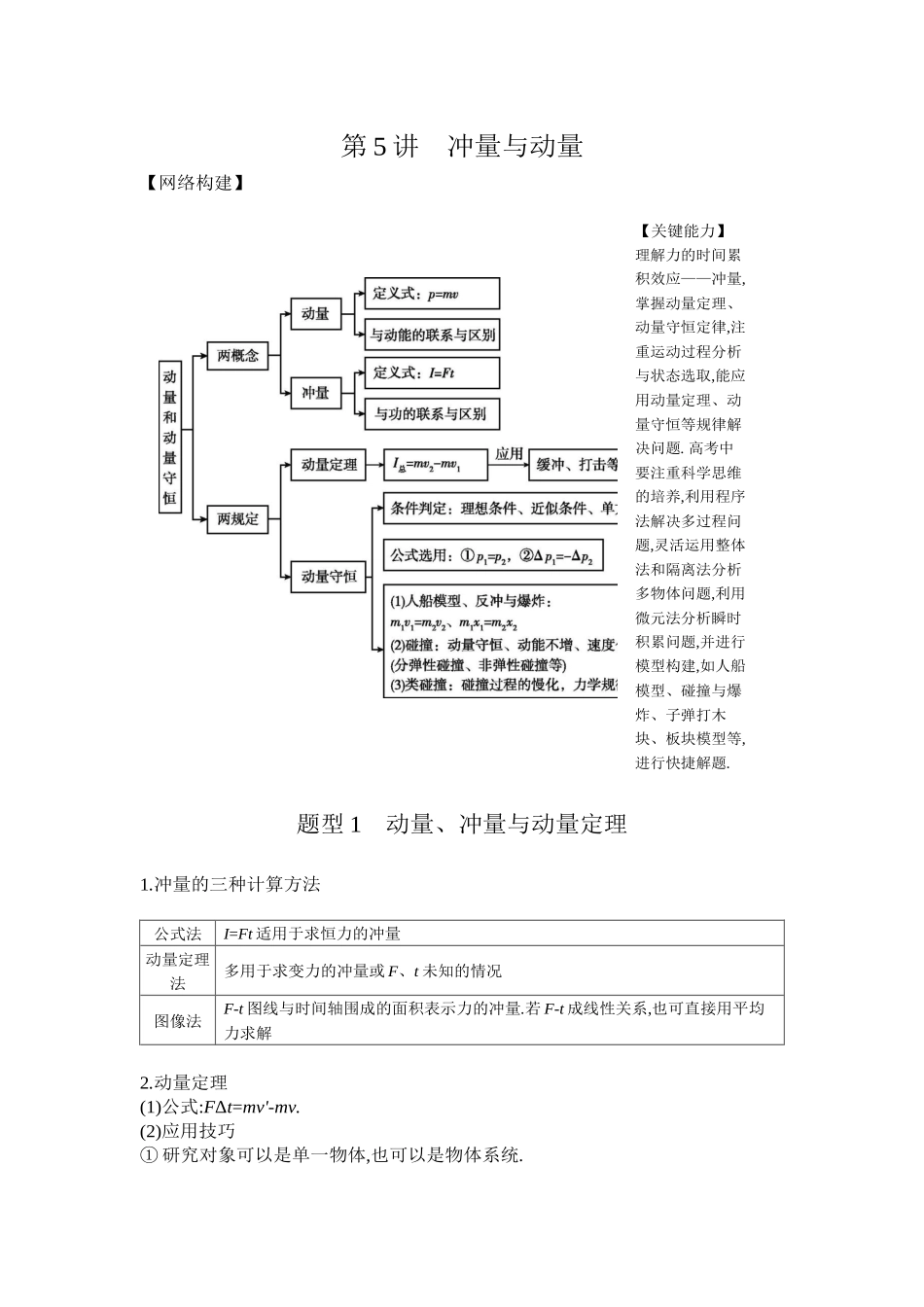 2025年高考物理二轮精品专项复习（川陕青宁蒙新晋豫）-第5讲　冲量与动量 【正文】听课.docx_第1页