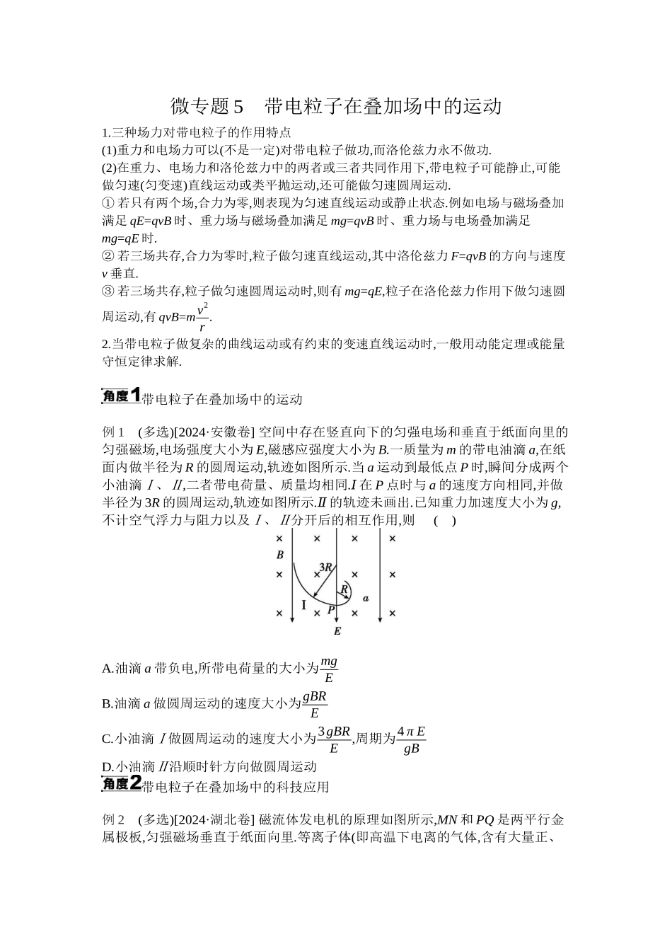 2025年高考物理二轮精品专项复习（川陕青宁蒙新晋豫）-微专题5　带电粒子在叠加场中的运动 【正文】听课.docx_第1页