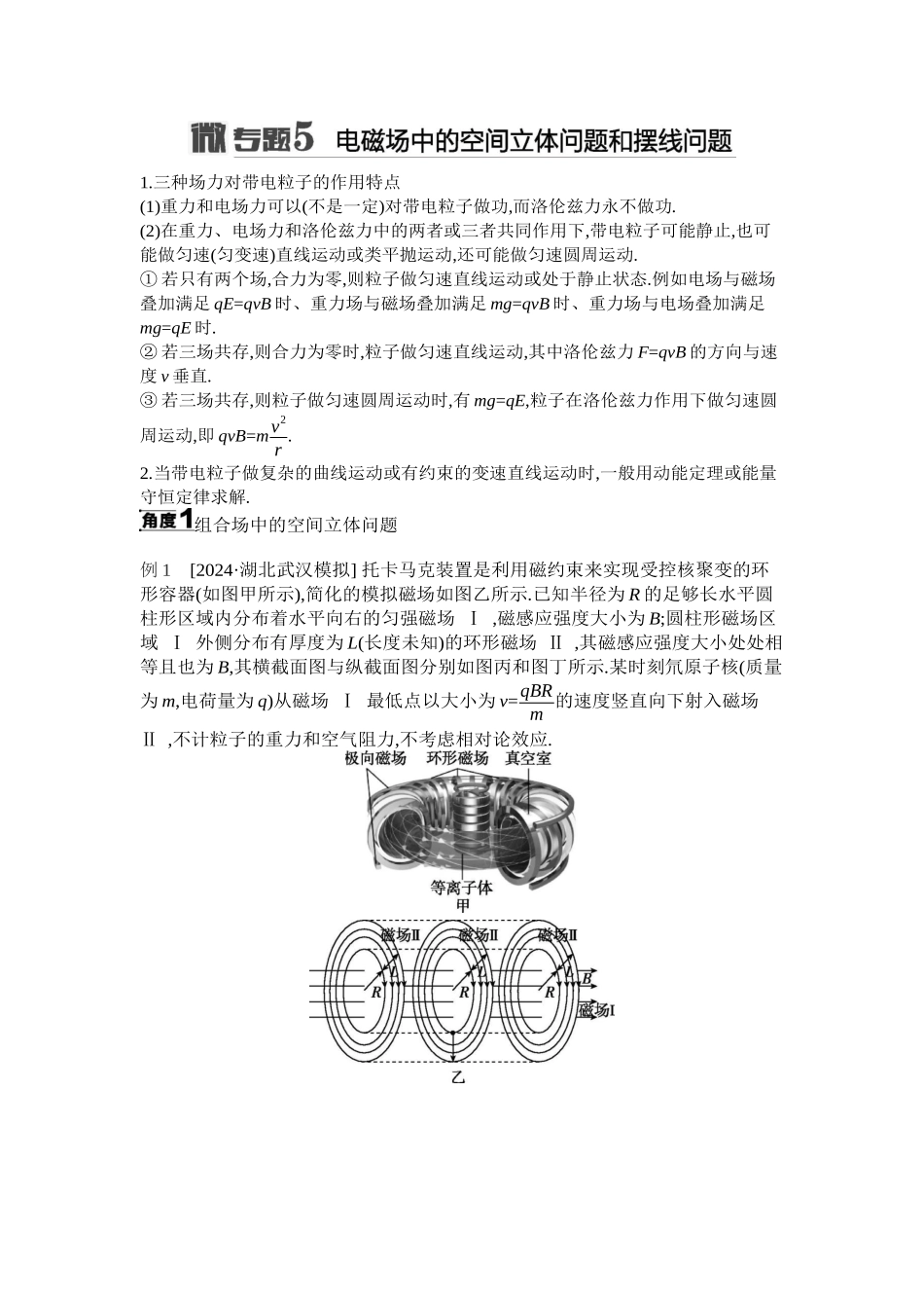2025年高考物理二轮精品专项复习（川陕青宁蒙新晋豫）-微专题5　电磁场中的空间立体问题和摆线问题听课正文.docx_第1页