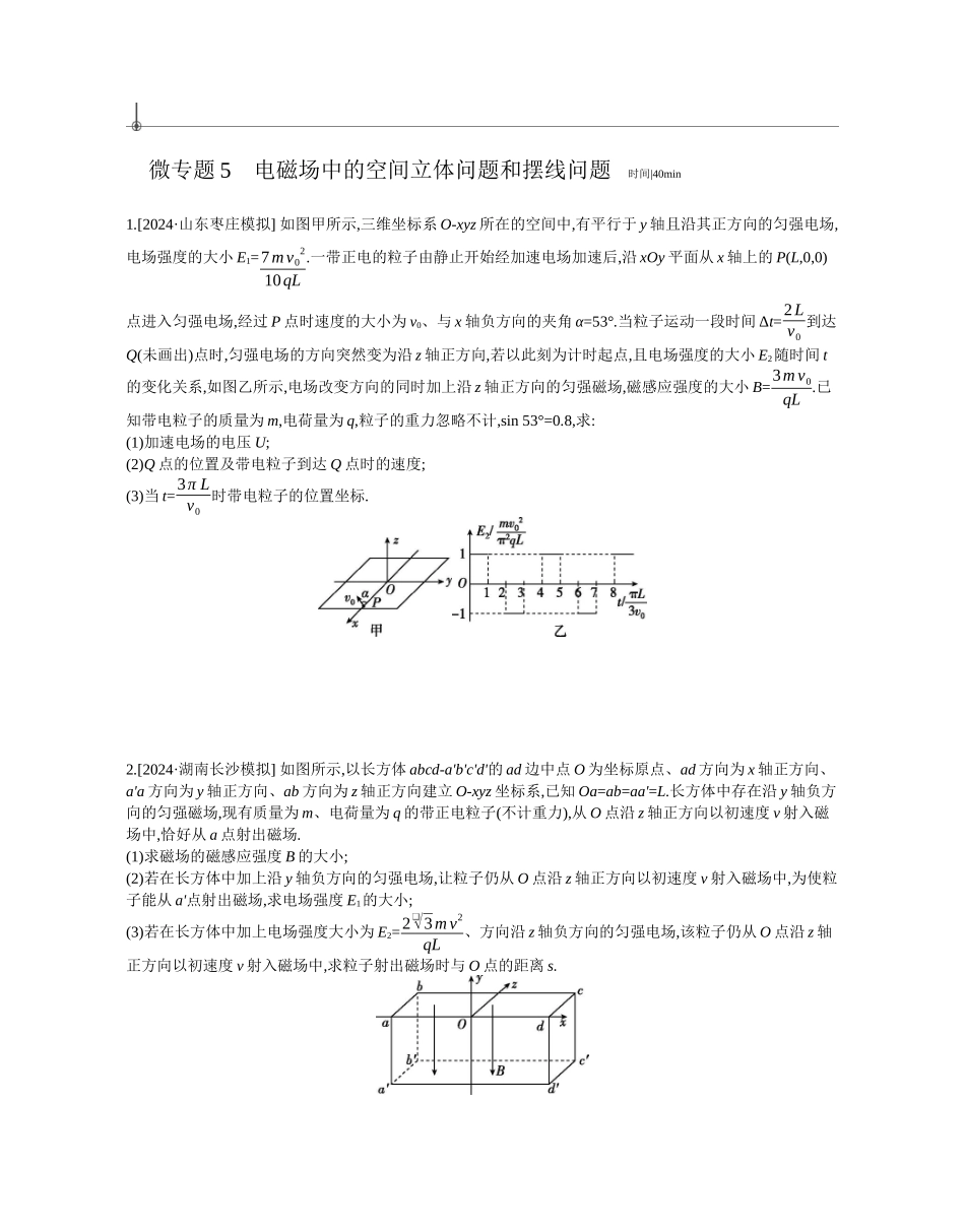 2025年高考物理二轮精品专项复习（川陕青宁蒙新晋豫）-微专题5　电磁场中的空间立体问题和摆线问题作业正文.docx_第1页