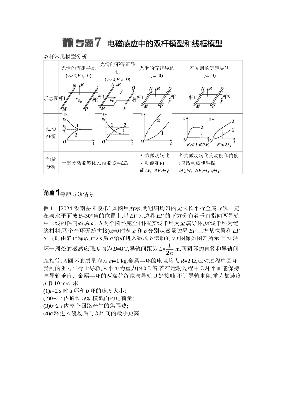 2025年高考物理二轮精品专项复习（川陕青宁蒙新晋豫）-微专题7　电磁感应中的双杆模型和线框模型听课正文.docx_第1页