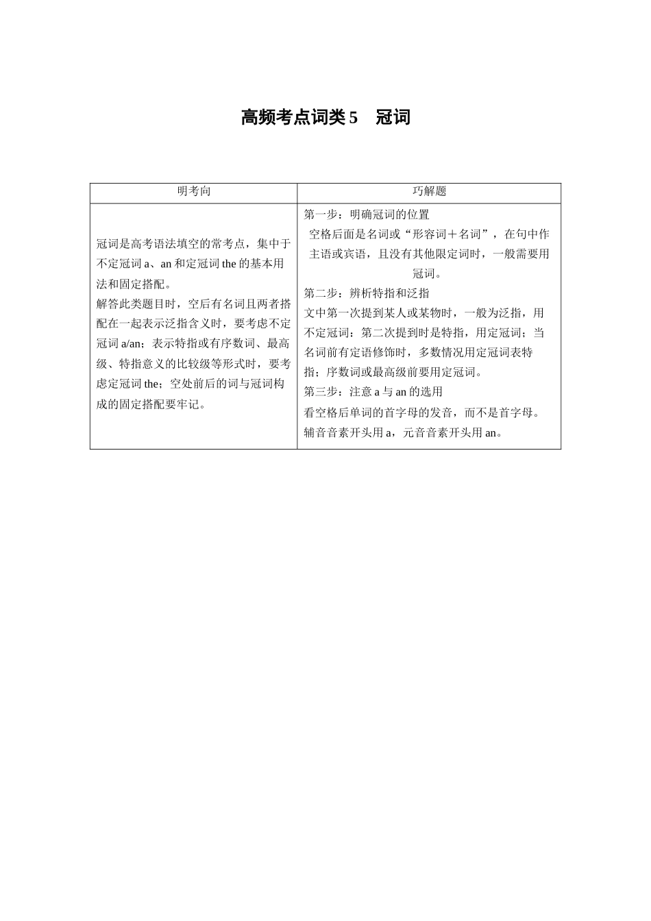 2025年高考英语大二轮-专题四　高频考点词类5　冠词.docx_第1页