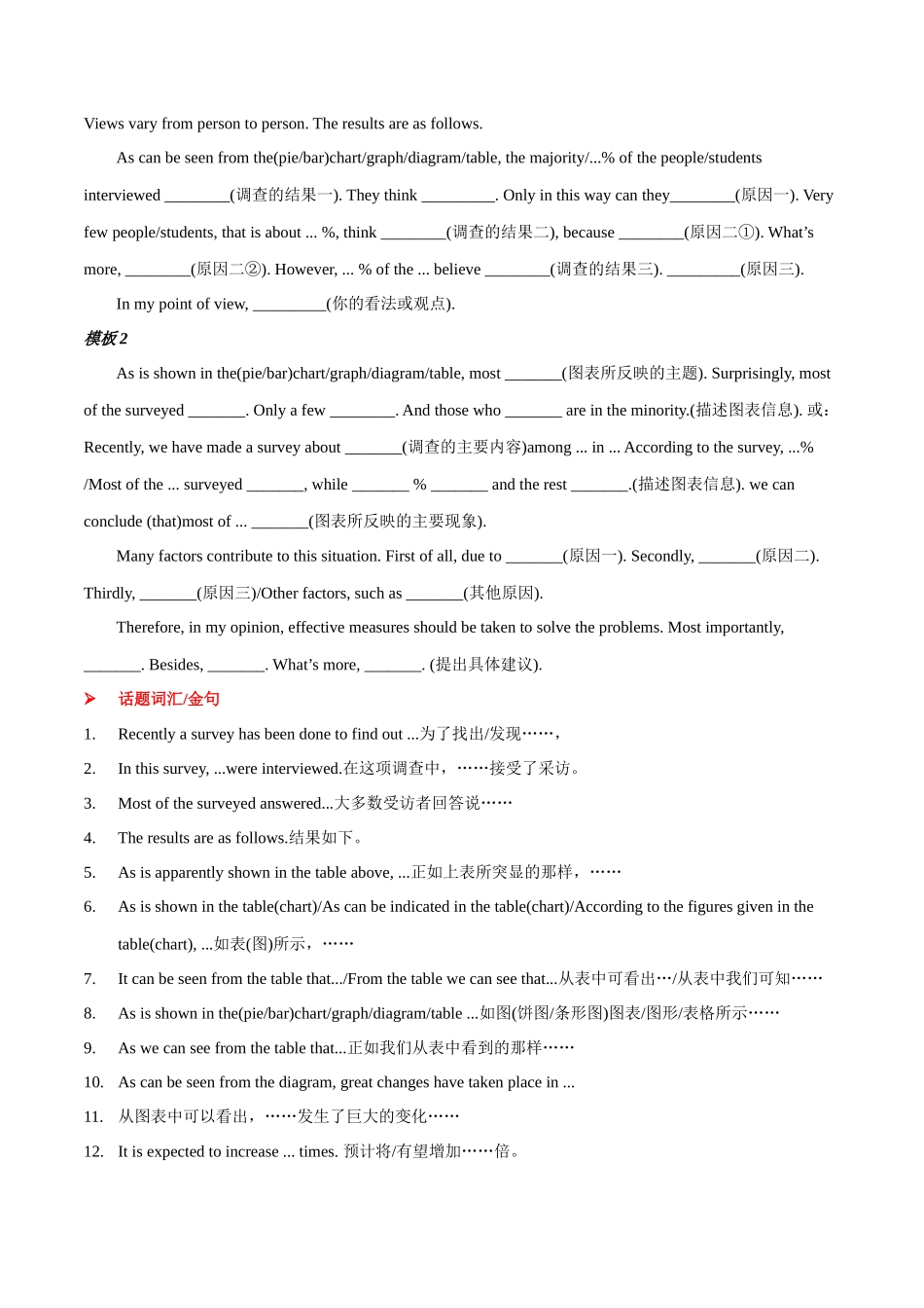 2025年高考英语二轮复习话题写作高频热点通关必备-专题10图表类(应用文）（原卷版）.docx_第2页