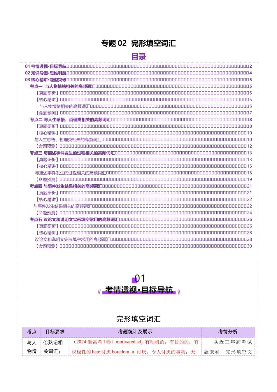 2025年高考英语二轮复习课件+讲义+练习-词汇知识 专题02 完形填空高频词汇（讲义）（解析版）.docx_第1页