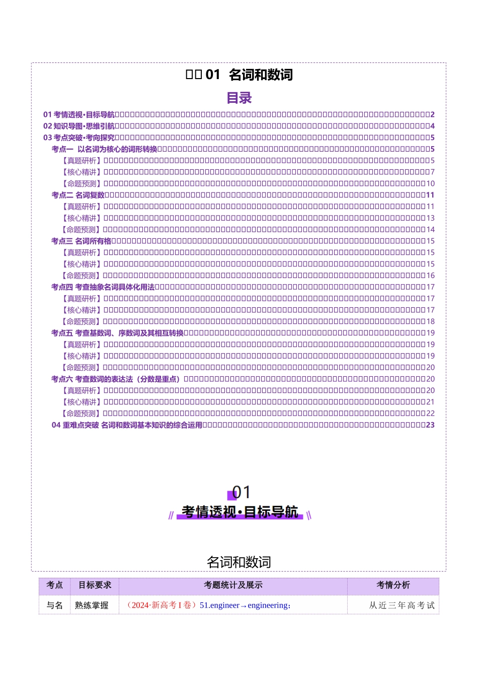 2025年高考英语二轮复习课件+讲义+练习-专题01 名词、数词（讲义）（解析版）.docx_第1页