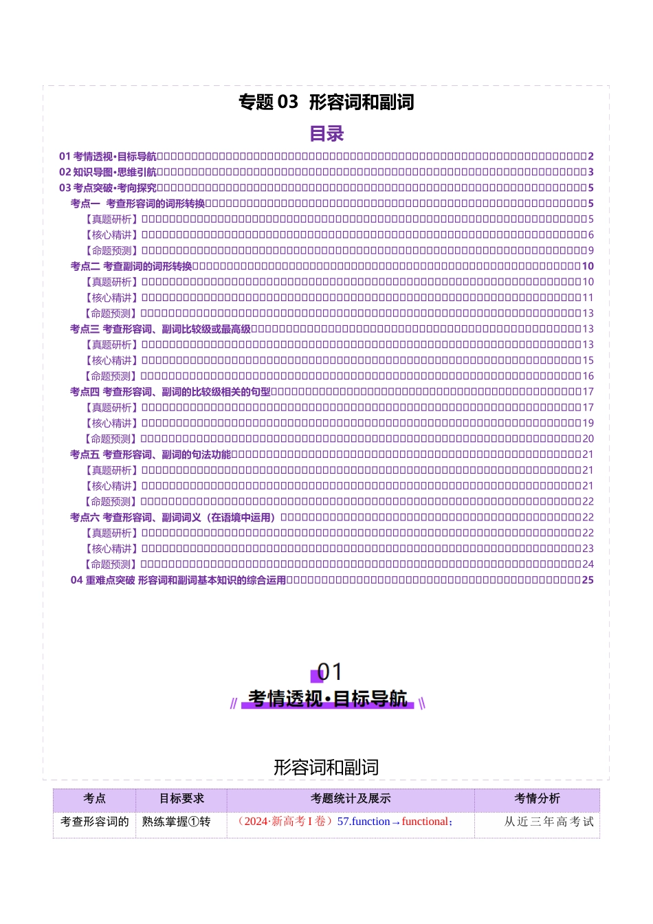 2025年高考英语二轮复习课件+讲义+练习-专题03 形容词和副词（讲义）（解析版）.docx_第1页
