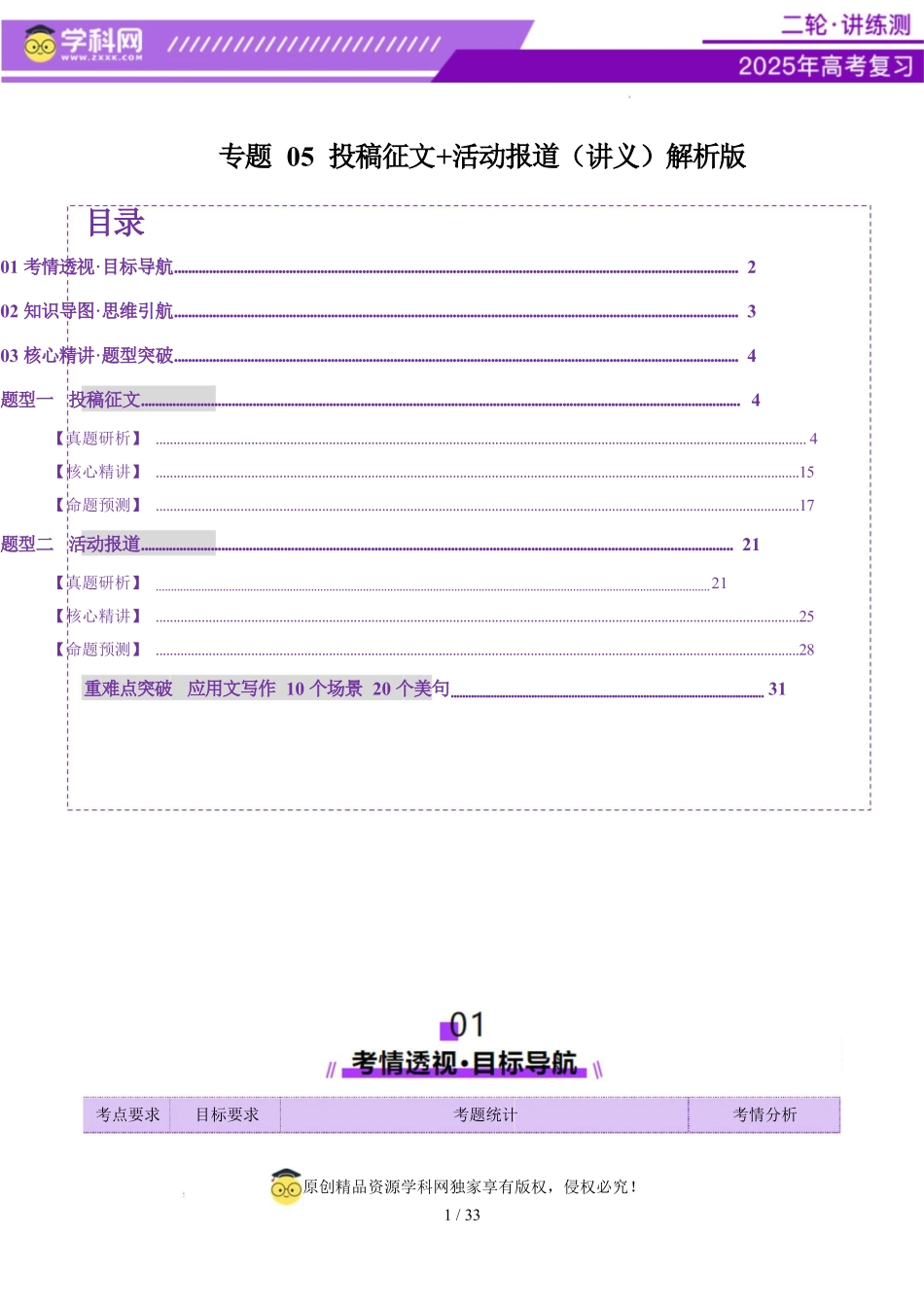 2025年高考英语二轮复习课件+讲义+练习-专题05 投稿征文 活动报道（讲义）（解析版）.docx_第1页
