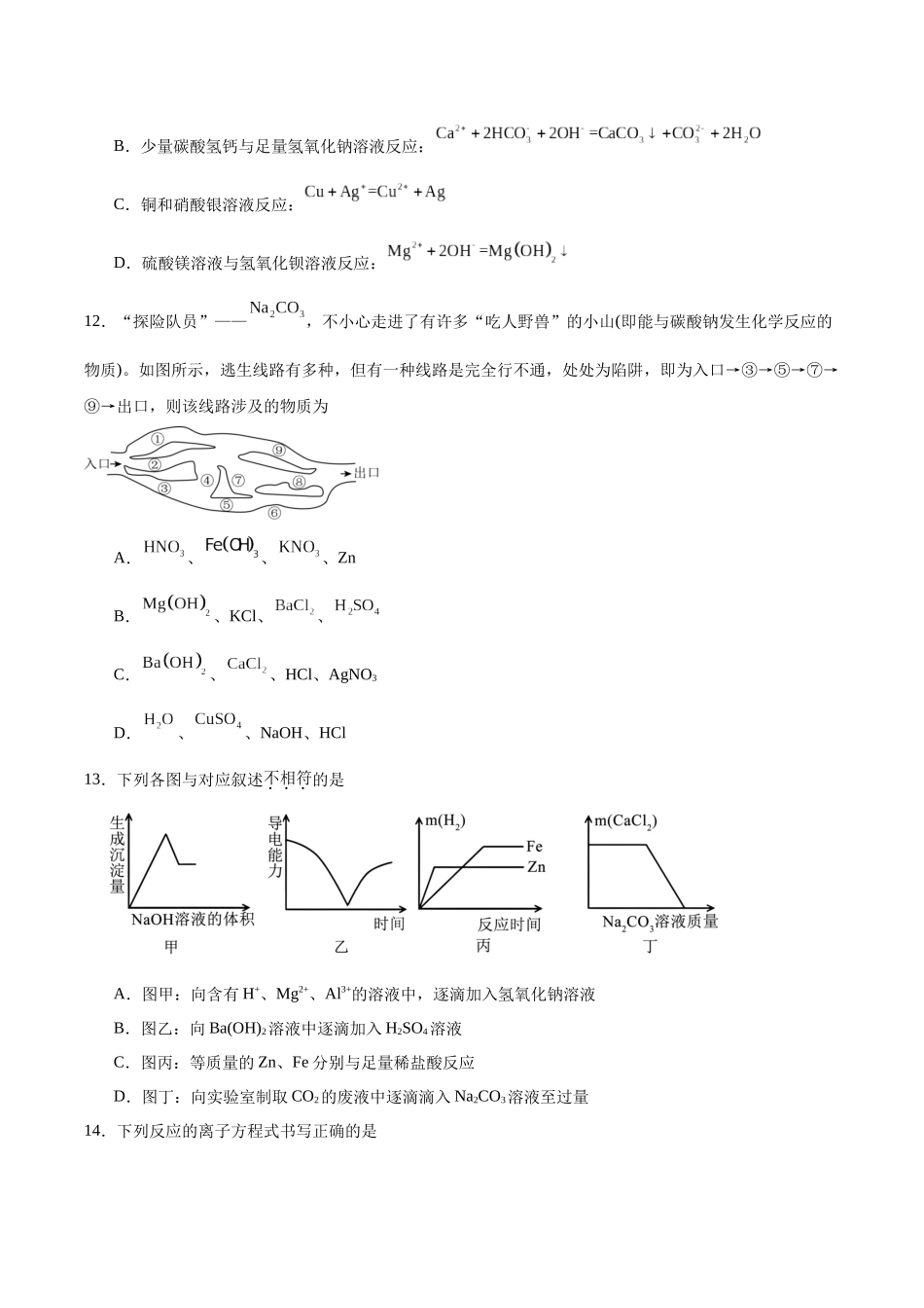2026版春雨教育高中化学必修第一册(鲁科版)-第二章第2节第2课时 离子反应（原卷版）.docx_第3页