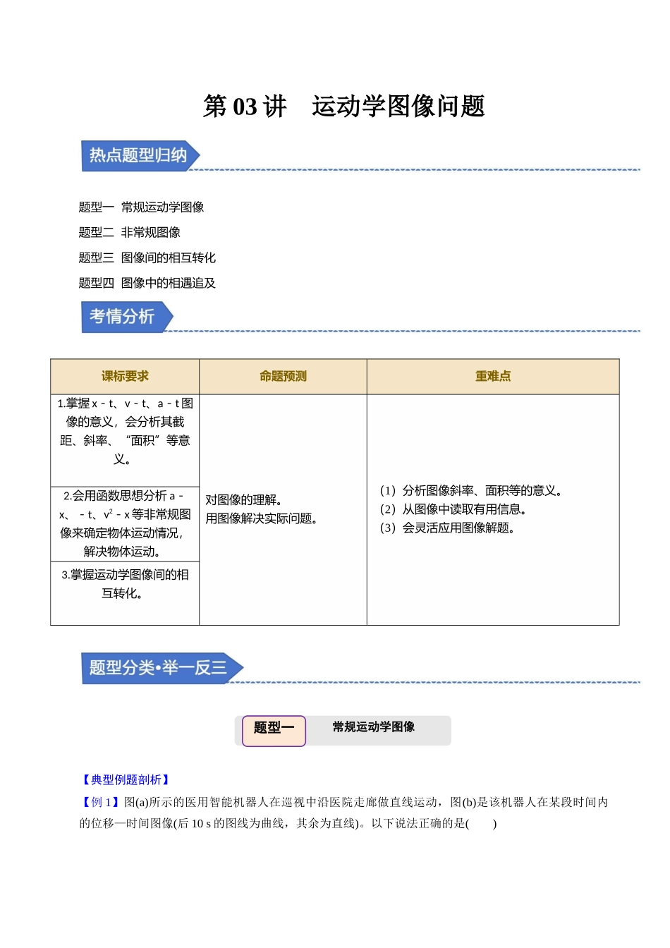 备战2025年高考物理举一反三系列（新高考通用）-第03讲 运动学图像问题【四大题型】（解析版）.docx_第1页