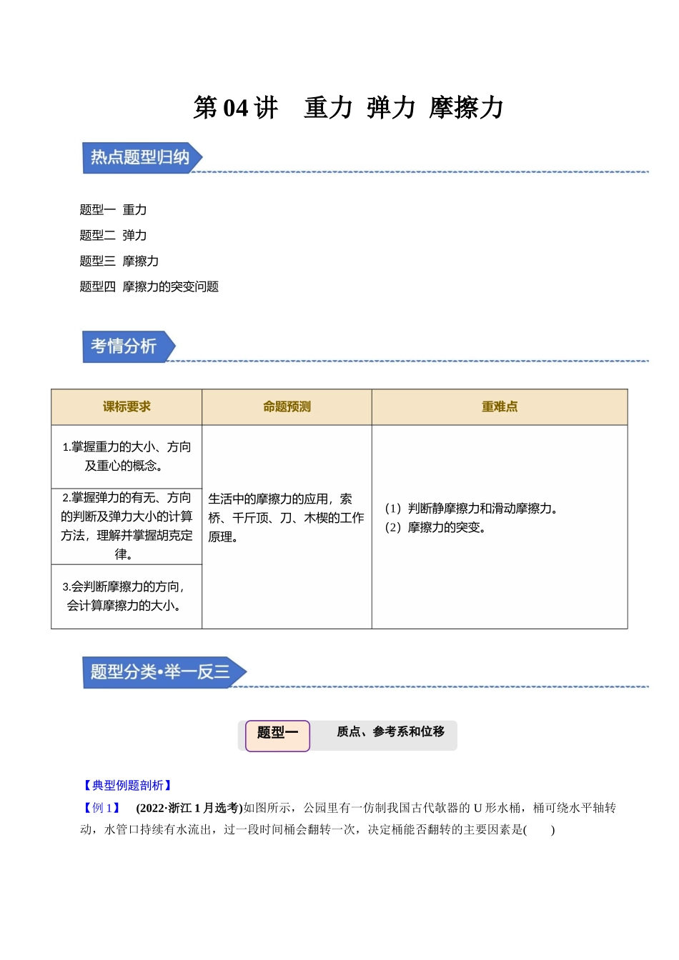 备战2025年高考物理举一反三系列（新高考通用）-第04讲 重力 弹力 摩擦力【四大题型】（原卷版）.docx_第1页