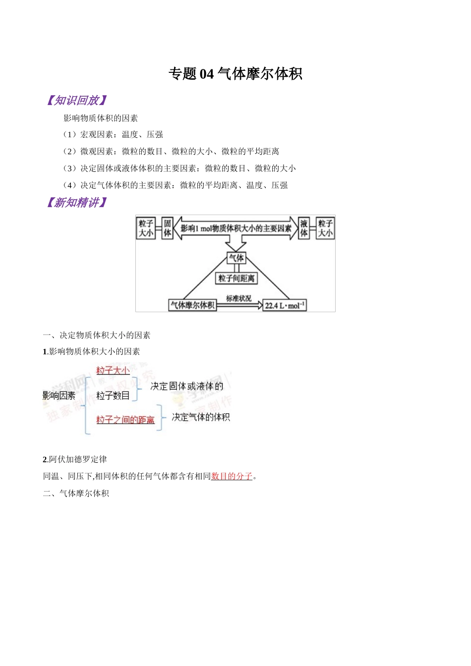 初升高化学衔接精品专题-专题04 气体摩尔体积（解析版）.doc_第1页